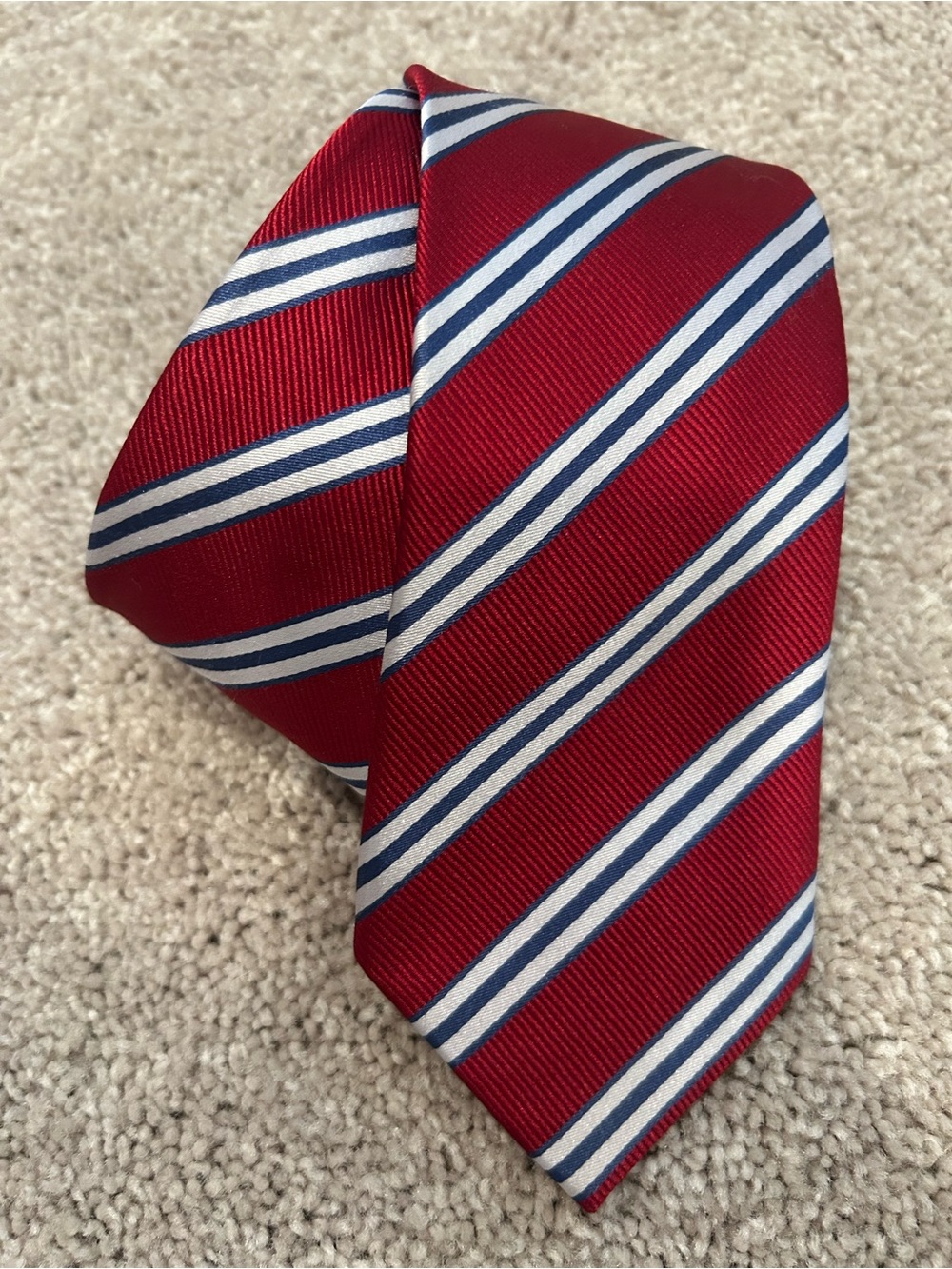 Yves Saint Laurent Red Stripe Silk Tie with Navy & White Accents